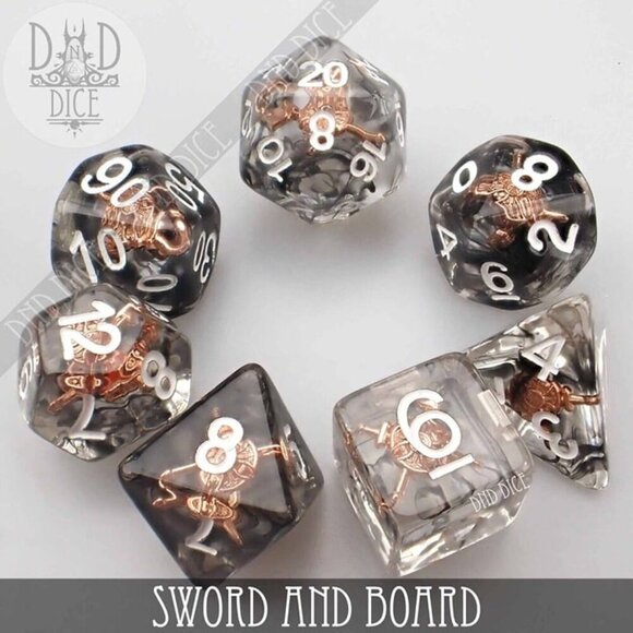 DND Dice Set - Sword and Board - 7 RARE Resin Dice - Fantasy RPG Tabletop Gaming - Picture 3 of 3